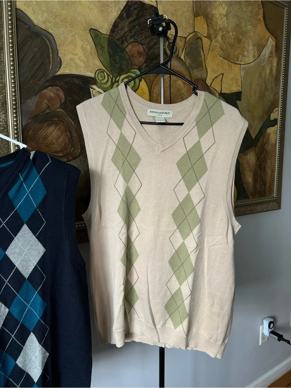Lot of 2 Banana Republic Men Argyle Sweater Vest V-Neck 100% Cotton Medium